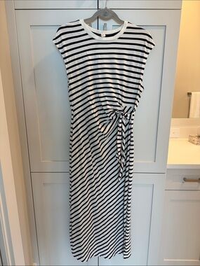 Daily Practice Anthropologie Striped Tie-Waist Midi Dress in Black and White